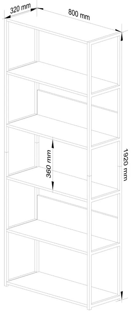 Knižnica Loft s kovovým rámom 80 cm čierna/dub craft