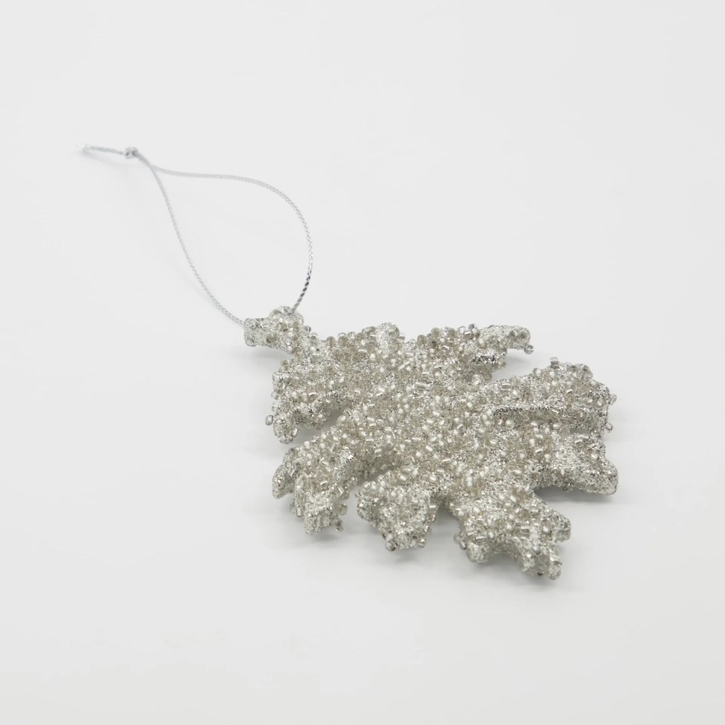 House Doctor Vánoční ozdoba Leaf Gliz Silver Glitter – set 3 ks