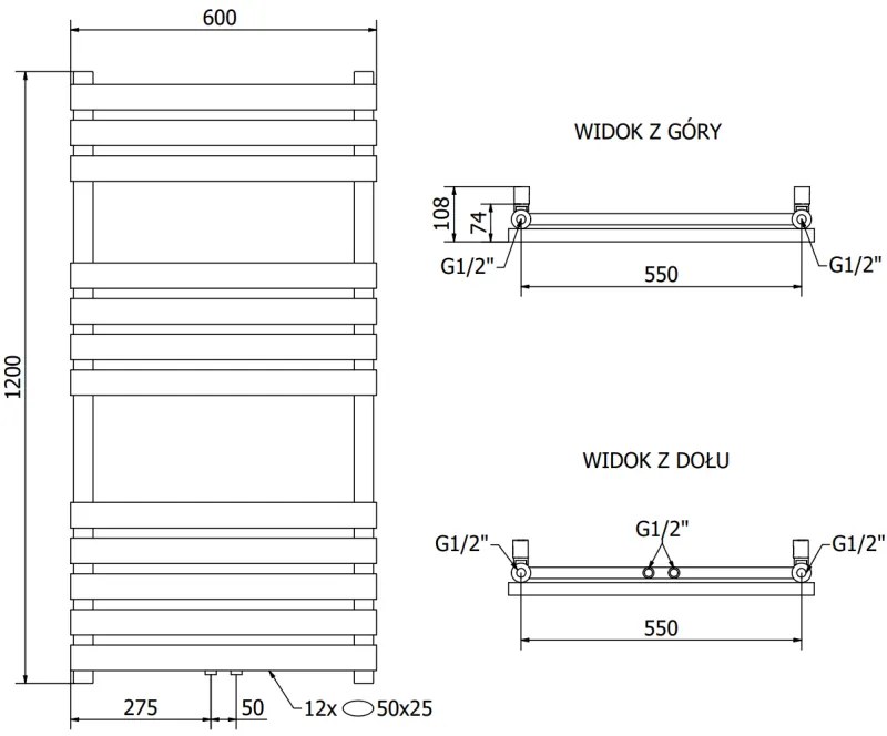 Mexen Jupiter vykurovacie teleso 1200 x 600 mm, 594 W, čierna, W107-1200-600-00-70
