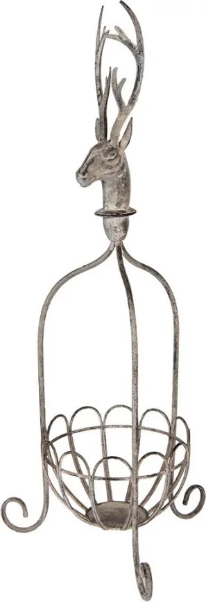 Šedo-hnedý antik kovový košík jeleň Deer - 28*28*68 cm
