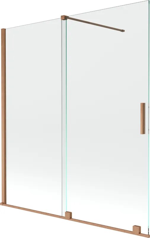 Mexen Velar vaňová zástena dvojkrídlová Posuvný 150 x 150 cm, Priehľadné, kefovaná meď - 896-150-000-01-65