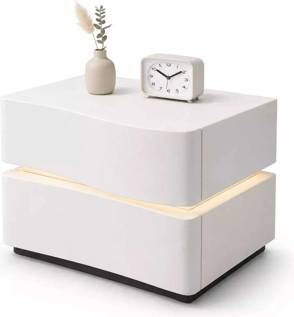 LuxuryForm DESIGN Nočný stolík ALVA s LED osvetlením – biely