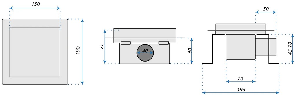 Rea Line, nerezový odtokový žľab 150x150 mm, oceľová, REA-G6205