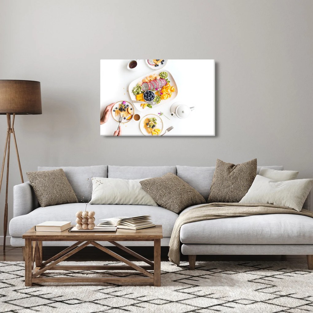 Obraz tanierov s ovocím na stole (90x60 cm)