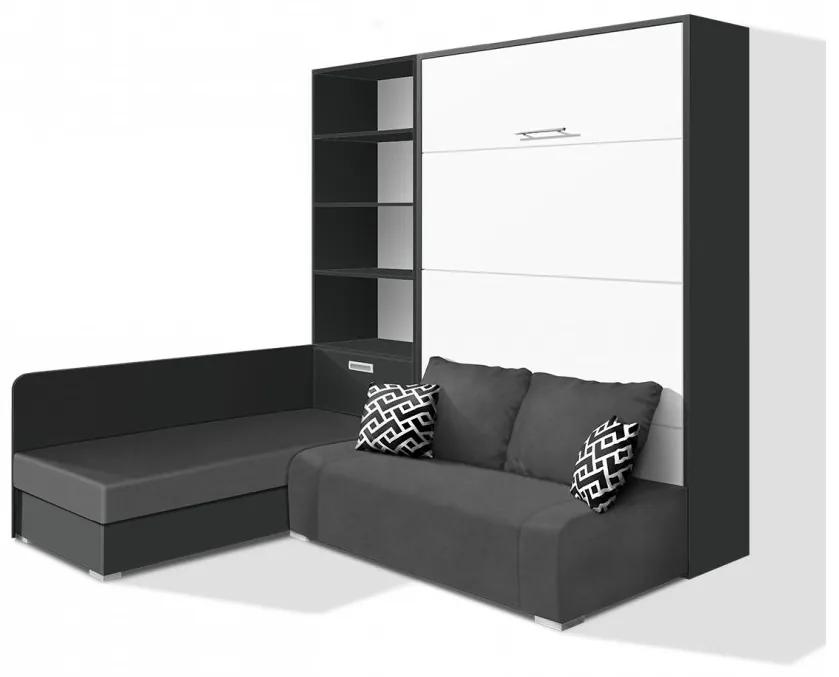 Nabytekmorava Sklápacia posteľ s pohovkou VS 21075 - 200x140 cm farba pohovky: Krémová, Typ farebného prevedenia: Bielá / dvere biele LESK