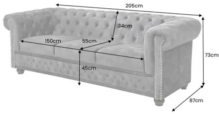 Sedacia súprava 41215 Chesterfield 3-sedenie Zamat Šedá - Komfort-nábytok