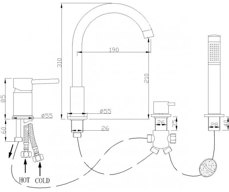 Mexen ALMA vaňová 4-otvorová batéria, čierna, 75032-70