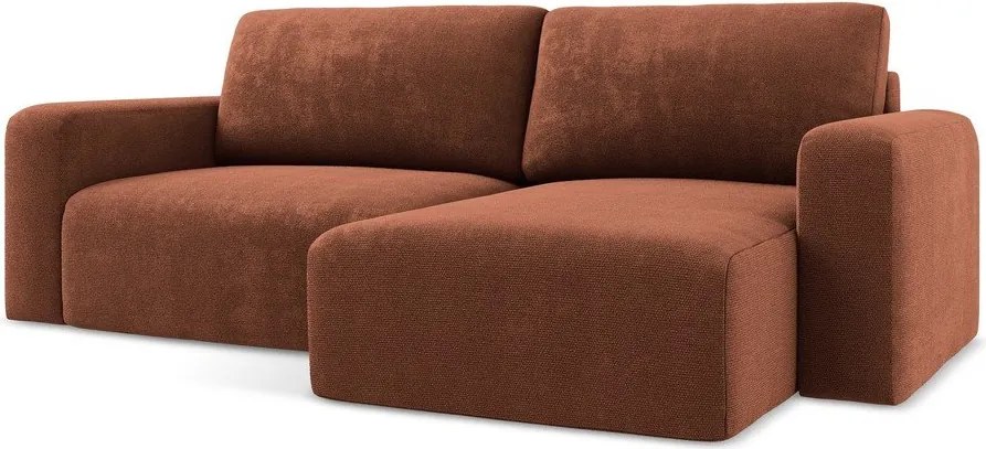 Ženilková rozkladacia/s úložným priestorom rohová pohovka v terakotovej farbe (pravý roh/s leňoškou) Kona – Makamii