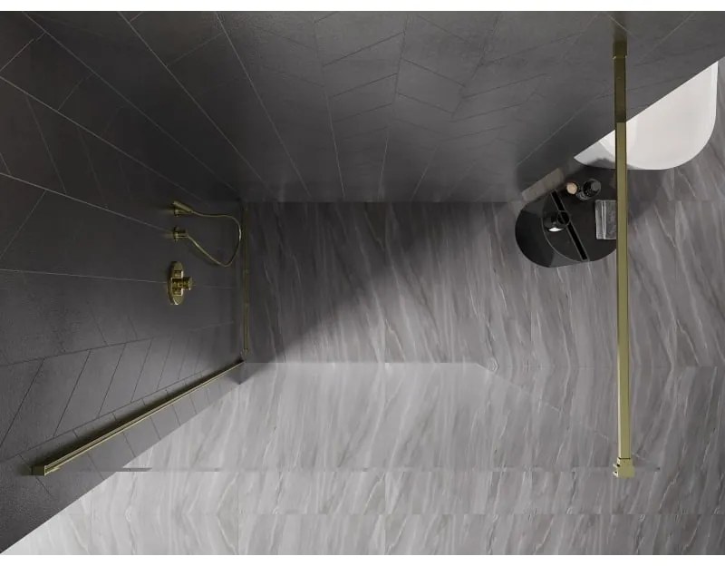 Mexen Kioto-X, sprchová zástena 130 x 200 cm, 10mm číre sklo, zlatý lesklý profil, 800-130-101-50-00-X