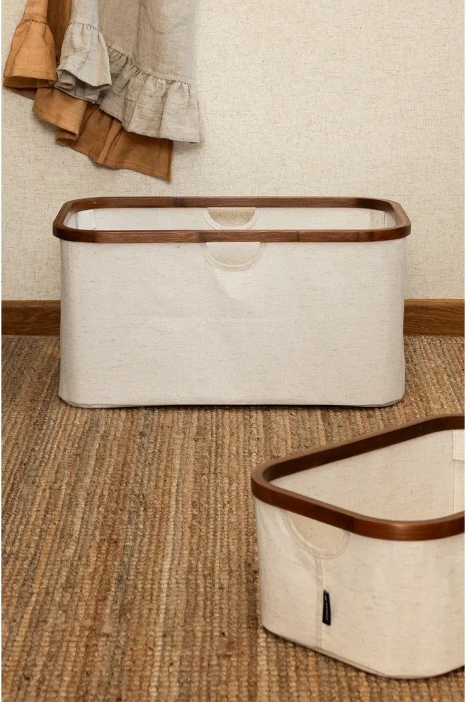 Krémový látkový skladací kôš na bielizeň Bamboo/Linen – Bigso