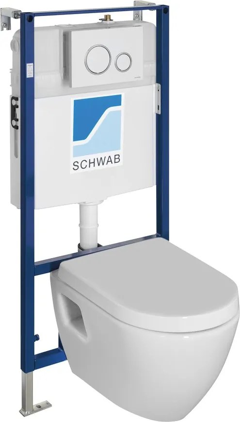 , Závesné WC NERA s podomietkovou nádržkou a tlačidlom Schwab, biela, NS952-SET5