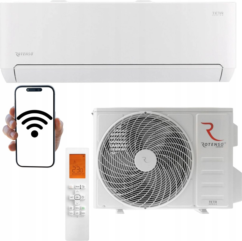 Nástenný klimatizátor Rotenso Teta Biely 2.6 kW 30 m2 WiFi s Funkciou Vykurovania