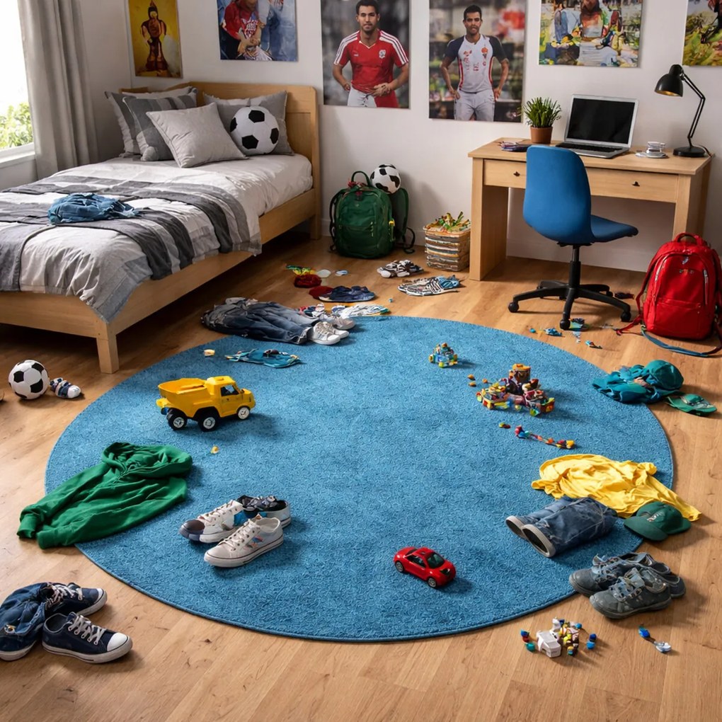 Kusový koberec Eton tyrkys kruh, 200x200 (priemer) kruh, modrá, obývacia izba, AladinWorld Expres