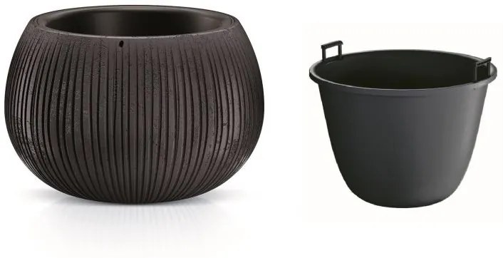 Prosperplast Obal na kvetináč s vložkou Bowl čierny, varianta 18 cm