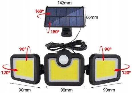 Solárna lampa LS6 - 171 COB LED s pohybovým a súmrakovým senzorom