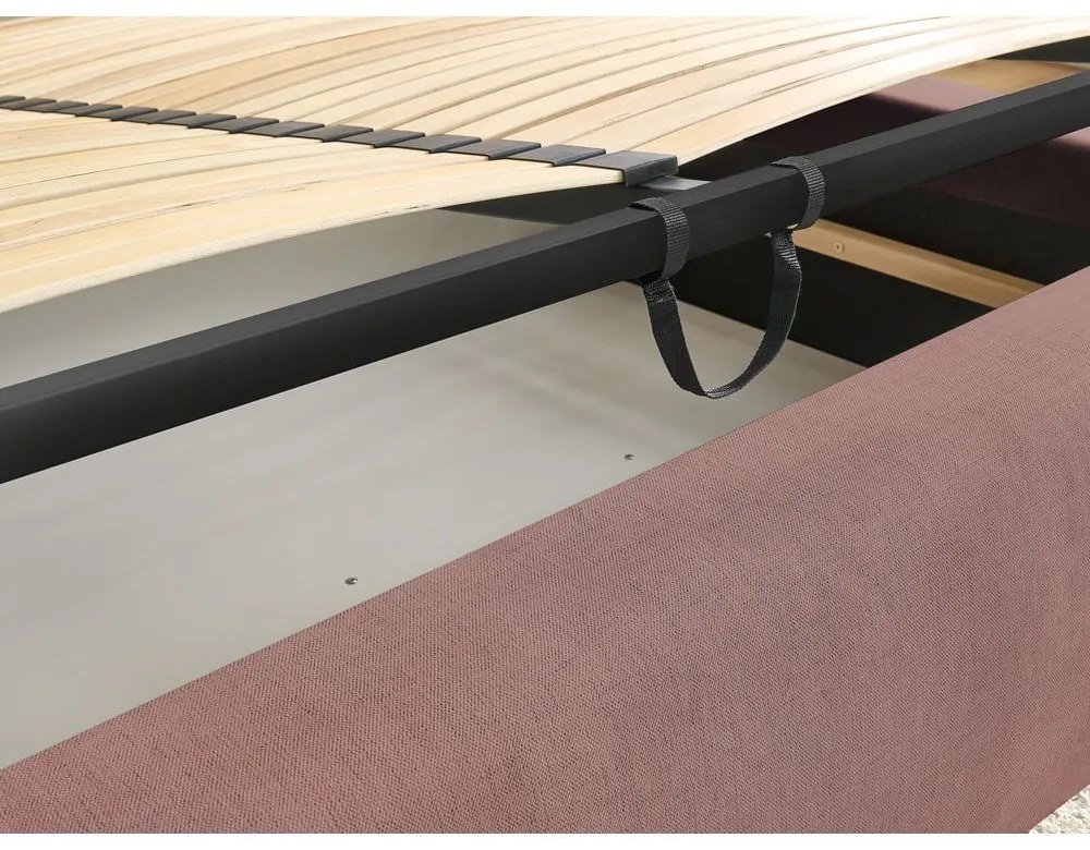 Svetloružová čalúnená dvojlôžková posteľ s úložným priestorom s roštom 160x200 cm Jagna – Bobochic Paris