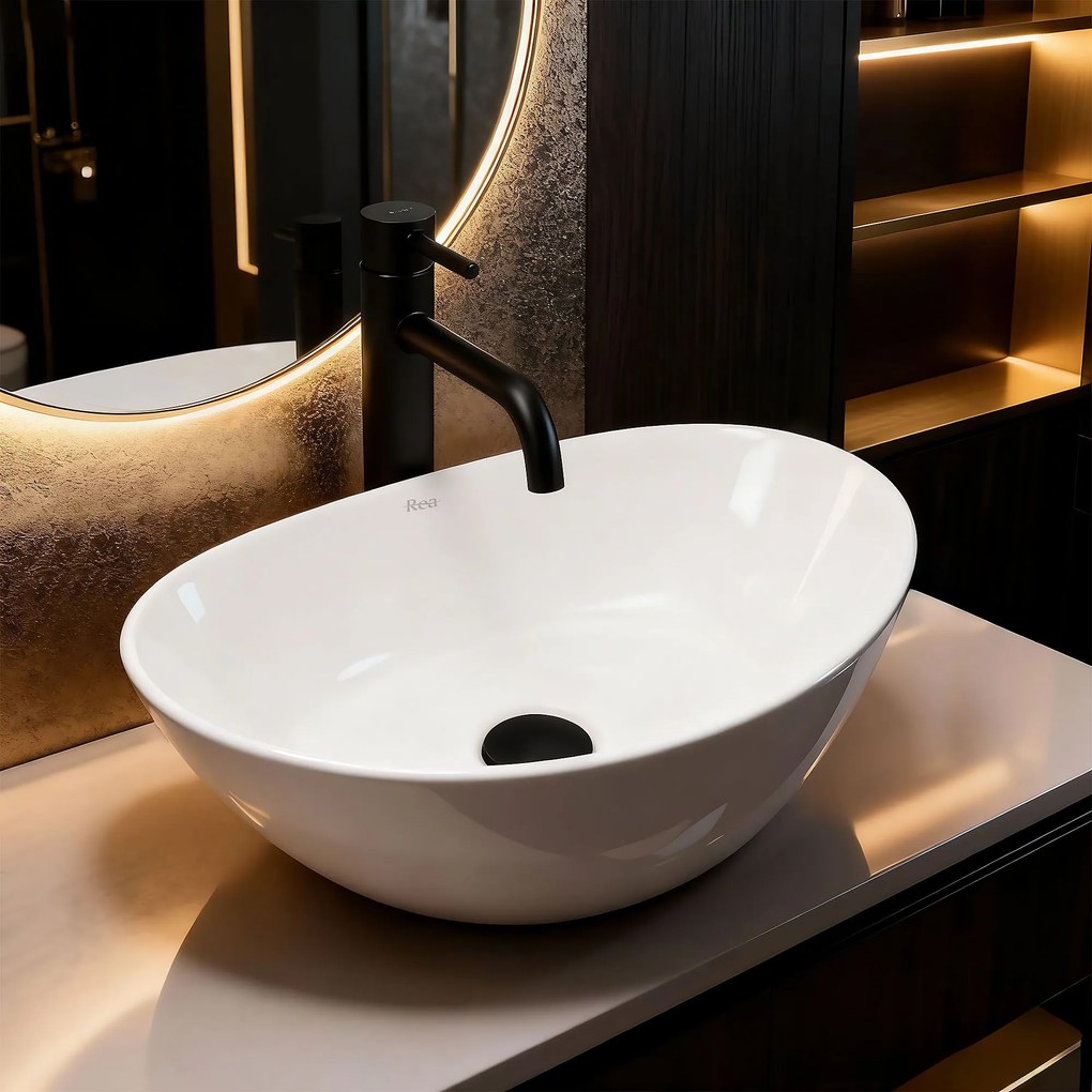 Rea Kate, umývadlo na dosku 450x270x140 mm, biela lesklá, REA-U6802