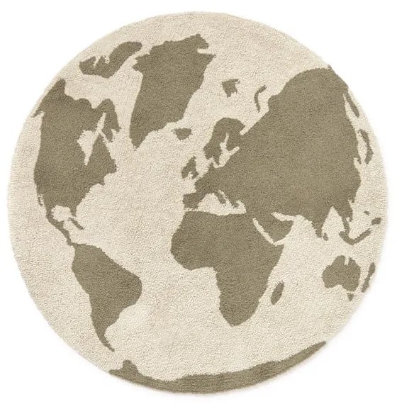 Zelený/krémový prateľný/ručne tkaný bavlnený detský koberec ø120 cm World Map – Lorena Canals