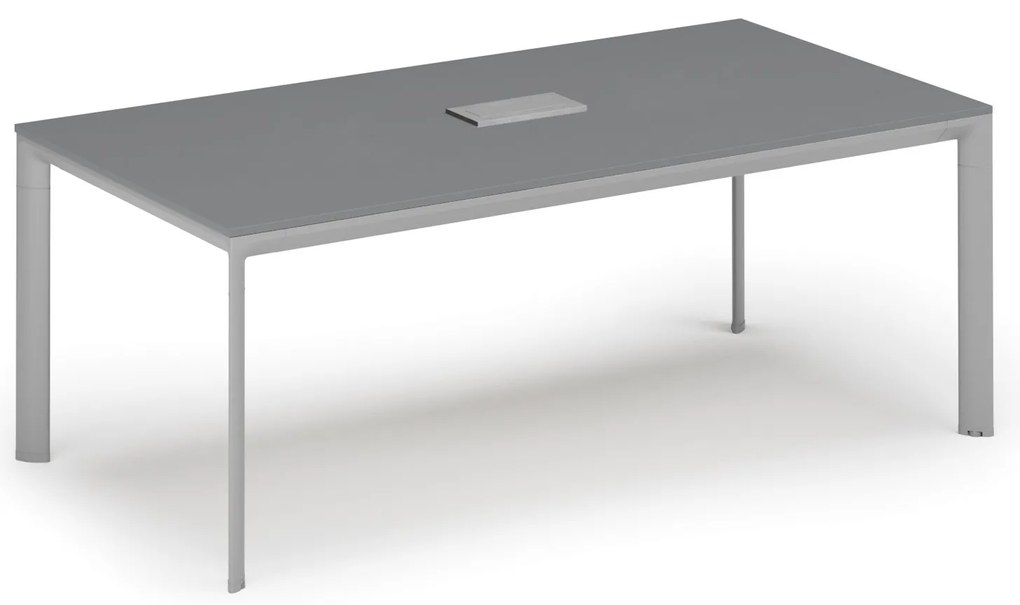 Rokovací stôl PRIMO INVITATION, 240x120 cm, grafit + stolná zásuvka TYP II, strieborná