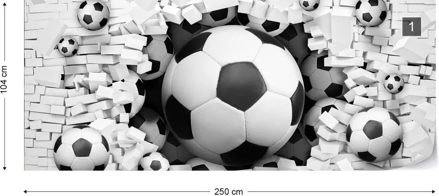Fototapeta GLIX - 3D Footballs Bursting Through Brick Wall + lepidlo ZADARMO Vliesová tapeta  - 250x104 cm