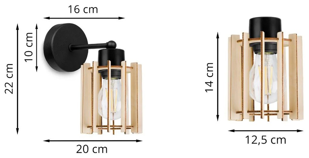 Nástenné svietidlo Timber 7, 1x drevené tienidlo