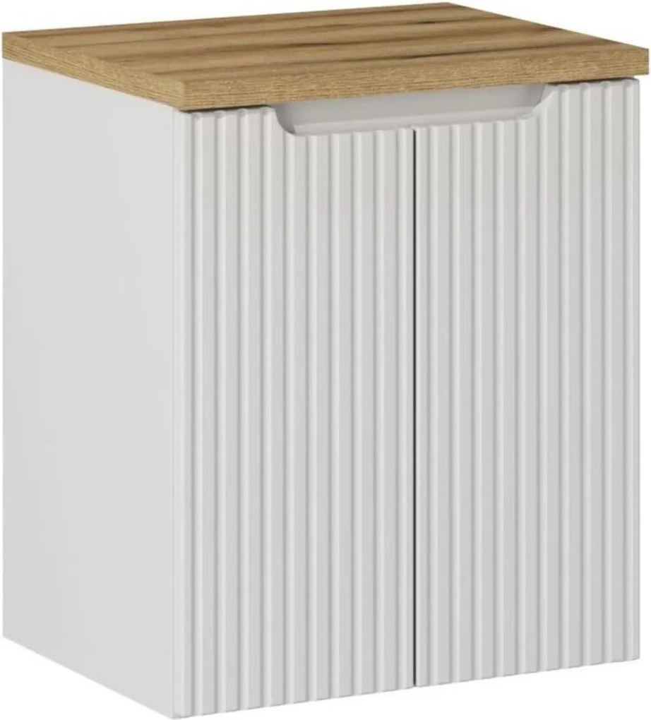 Skrinka pod umývadlo 50 cm s doskou: biela, ryhované čelá (NOVA WHITE 82-50-2D)
