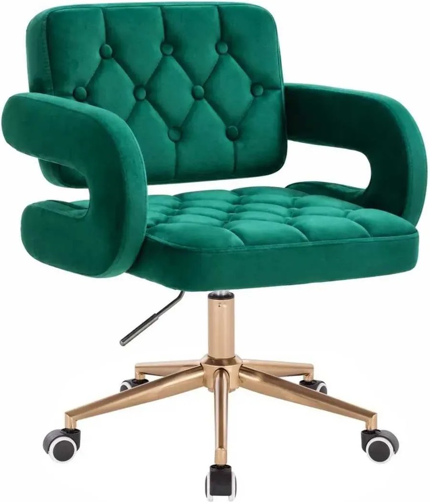 LuxuryForm DESIGN Stolička ADRIA VELUR na zlatej podstave s kolieskami - zelená