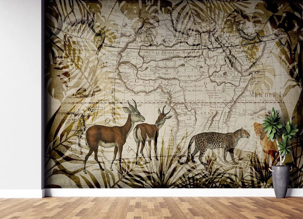 Gario Fototapeta Mapa a divoké zvieratá - Andrea Haase Materiál: Vliesová, Rozmery: 100 x 70 cm