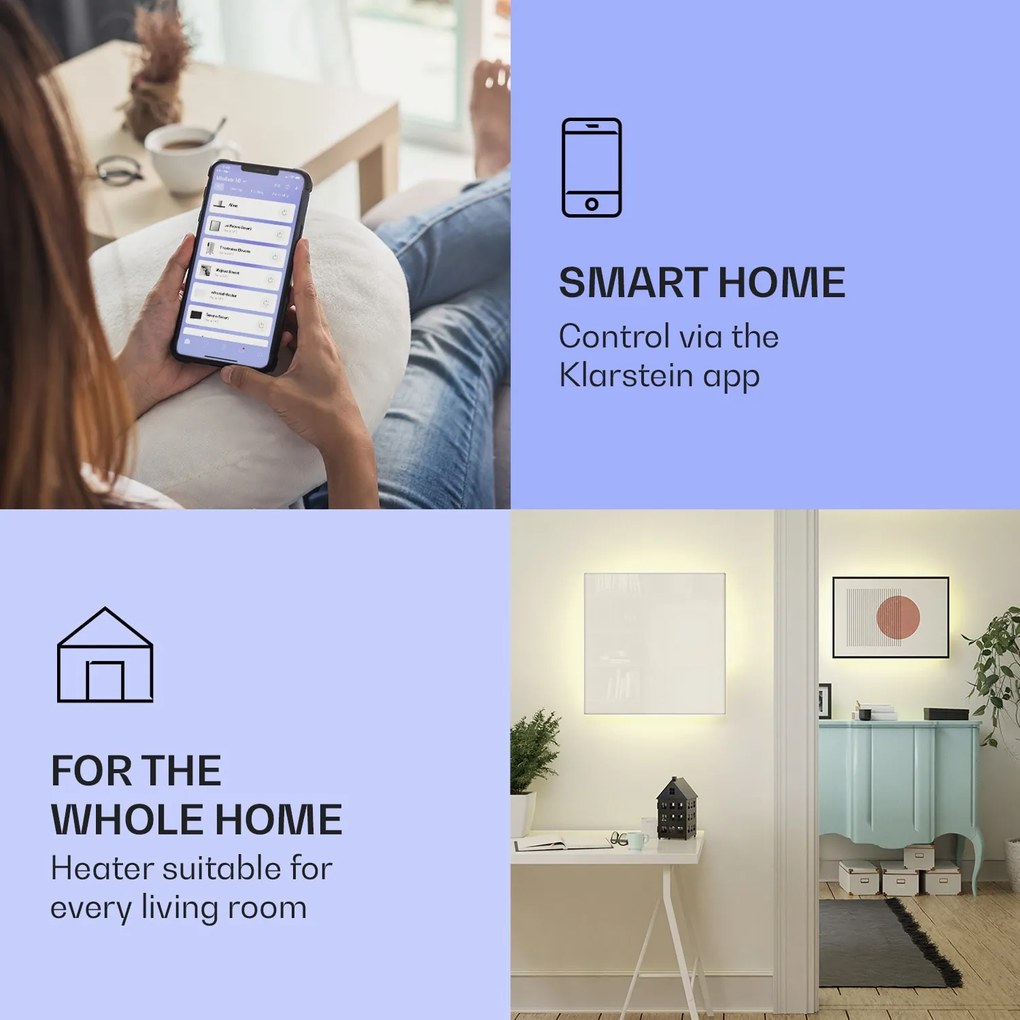 Klarstein Mojave 500 smart, infračervený ohrievač 2 v 1, konvektor, 60 x 60 cm, 500 W, RGB osvetlenie