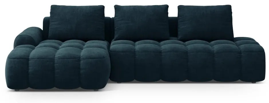 Zamatová rozkladacia/s úložným priestorom rohová pohovka v petrolejovej farbe (ľavý roh/s leňoškou) Linz – Cosmopolitan Design