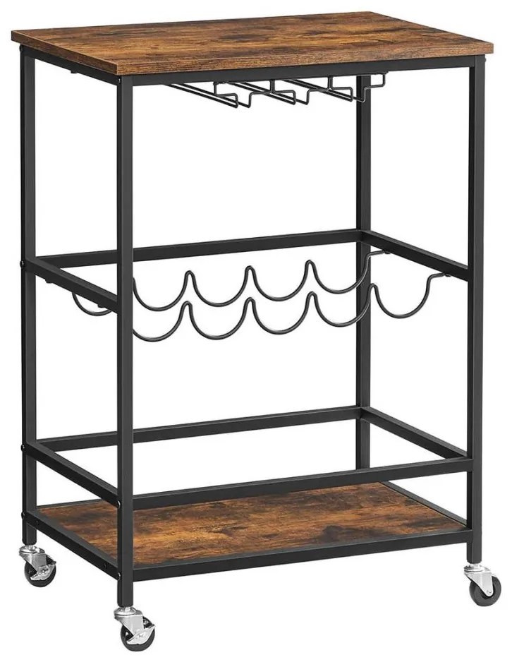 Servírovací stolík na fľaše a poháre MARGE hnedá/čierna