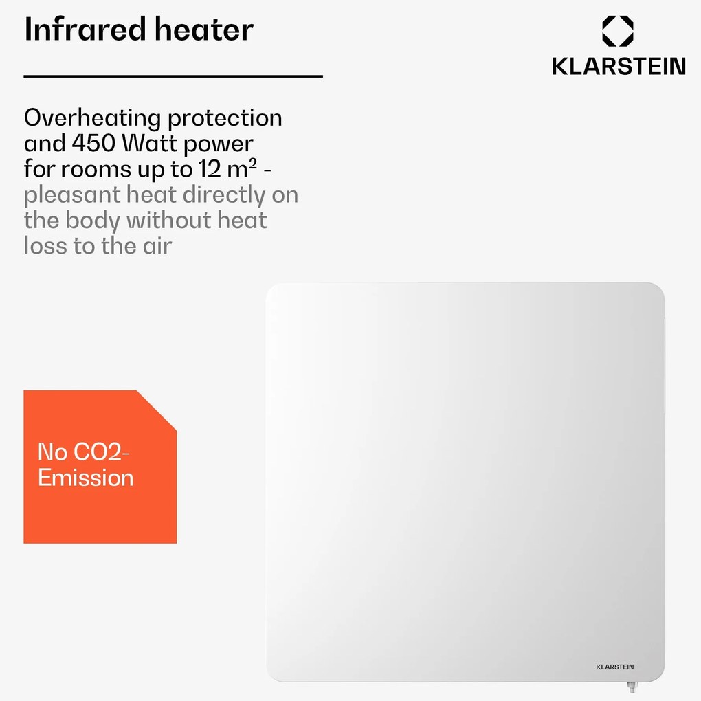 Klarstein Wonderbeam 450 Hybride Infračervený ohrievač 60 x 60 cm 450 W Týždenný časovač Diaľkové ovládanie