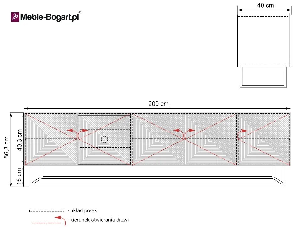 BOGART TV skrinka Asha 200 cm s kovovými nohami FARBA: artisan / rivier stone mat