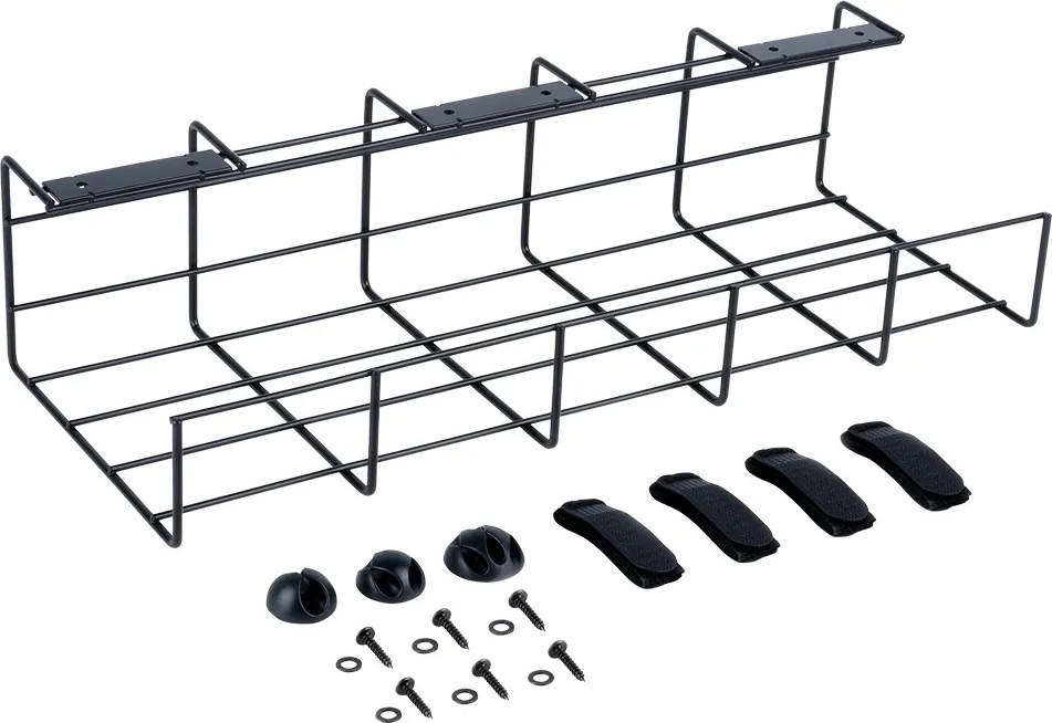 Organizér kabelů pod desku stolu, kovový, černý VILDE 43 x 17 x x 10 cm