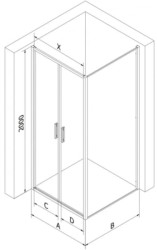 Mexen Exo, sprchovací kút s krídlovým dverami 70 x 75 cm, 6mm číre sklo, chrómový profil, 814-070-075-01-00