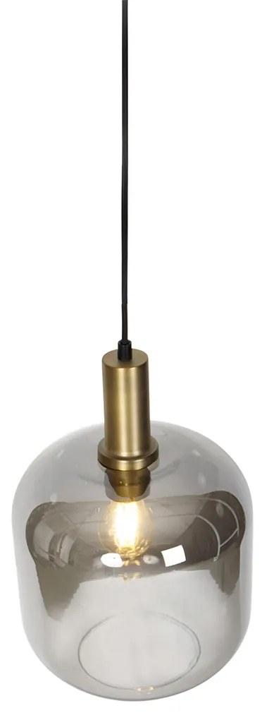 Dizajnové závesné svietidlo čierne & zlaté s dymovým sklom - Zuzanna