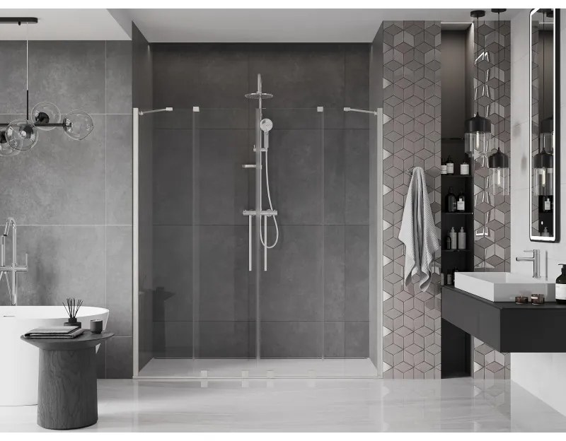 Mexen Velar Duo, posuvné sprchové dvere do otvoru 200 cm, 8mm číre sklo, brúsená oceľ, 871-200-000-02-97