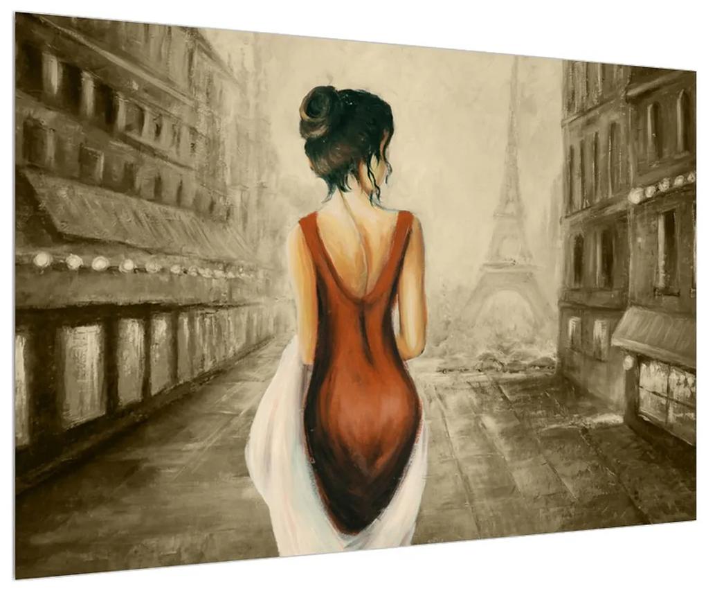 Obraz ženy a Eiffelovej veže (90x60 cm)