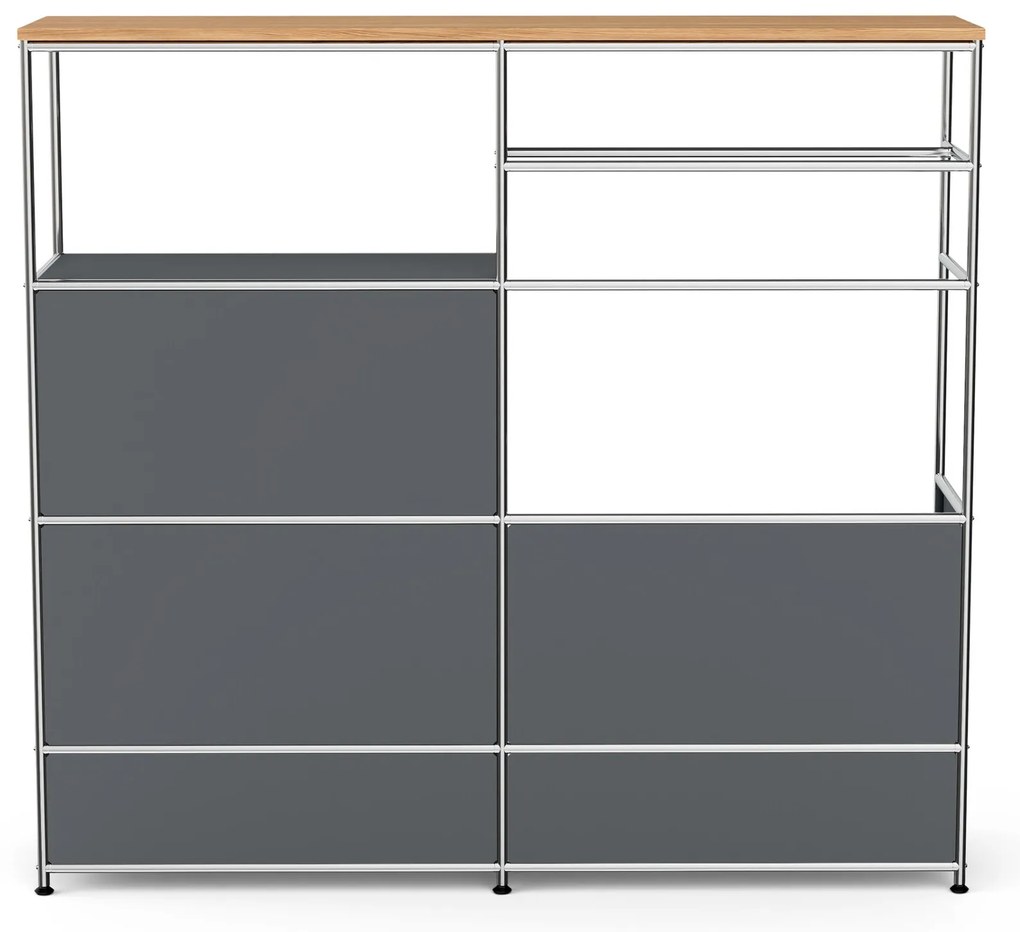 Kovová komoda »CN3« s drevenou doskou, 1 tyčou na oblečenie, 1 priehradkou a 3 zásuvkami, sivá