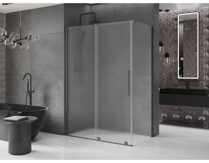 Mexen Velar, sprchový kút s posuvnými dverami 150 x 90 cm, 8mm sklo námraza, brúsený grafit, 871-150-090-31-95