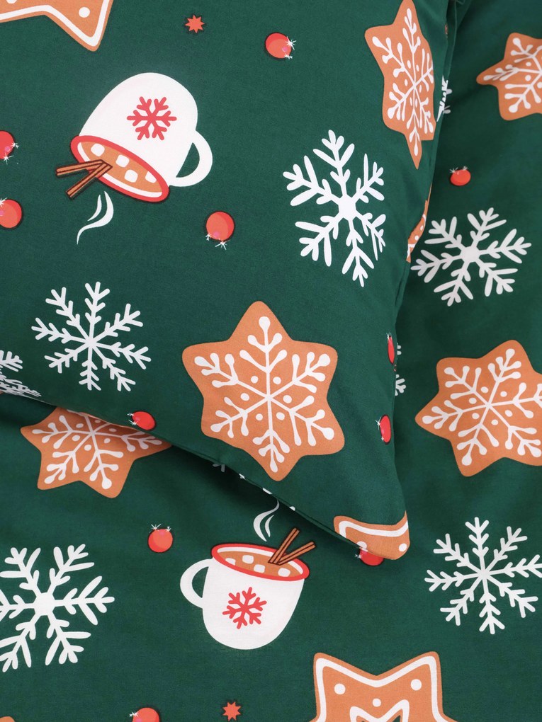 Vianočná bavlnená obliečka na vankúšik Renforcé 40 × 40 cm - Vianočný perníček zelené