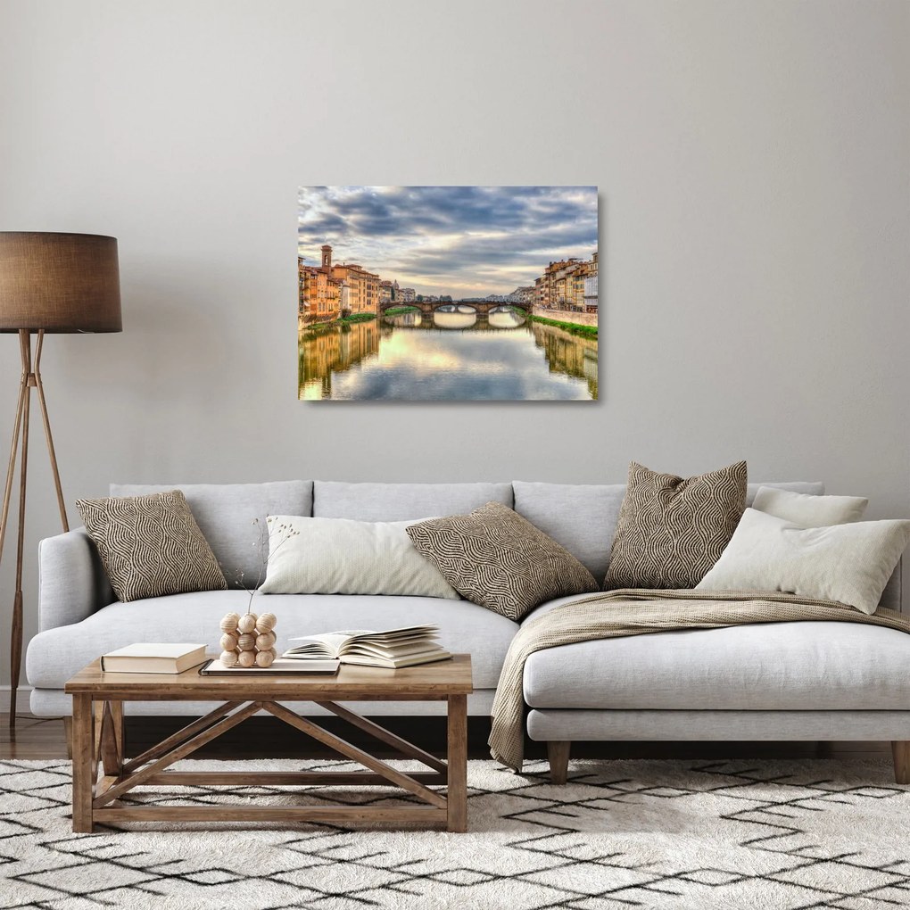 Sklenený obraz mesta s riekou (70x50 cm)