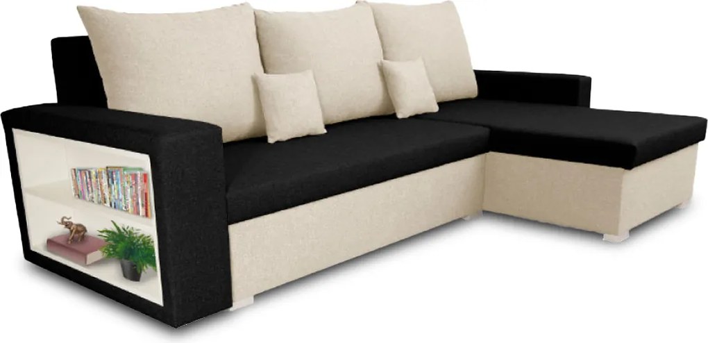 Rohová sedacia súprava s funkciou spania SAMI Černá/krémová