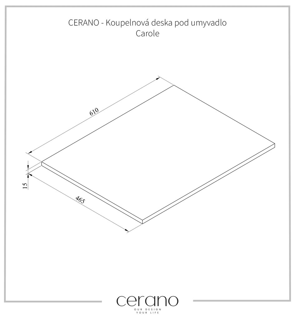 Cerano Carole, doska na skrinku pod umývadlo 610x465x15 mm, biela matná, CER-CER-431605