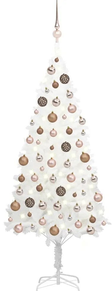 Umelý vianočný stromček s LED a súpravou gulí biely 180 cm 3077634