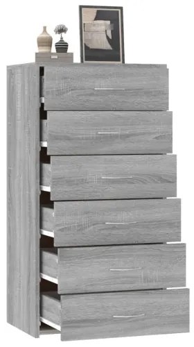 vidaXL Komoda so 6 zásuvkami sivá sonoma 50x34x96 cm spracované drevo-