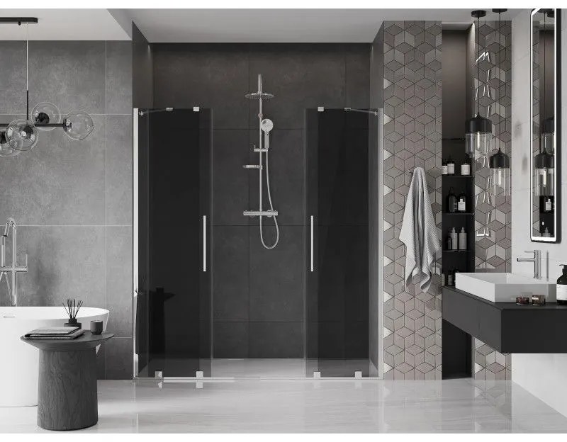 Mexen Velar Duo, posuvné sprchové dvere do otvoru 170 cm, 8mm šedé sklo, chrómová, 871-170-000-42-01