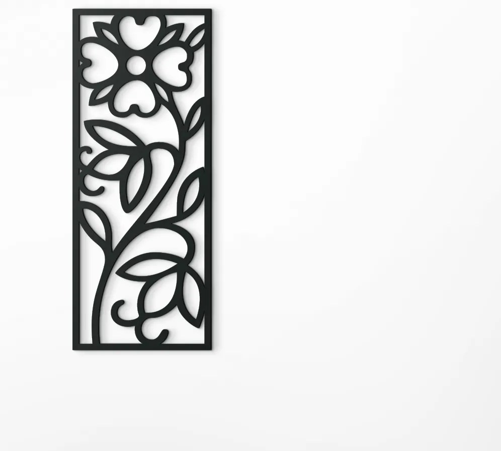 drevko Moderný drevený obraz Kvet Rozmer obrazu: 44,5 x 18 cm, Farba dekorácie: Čierna