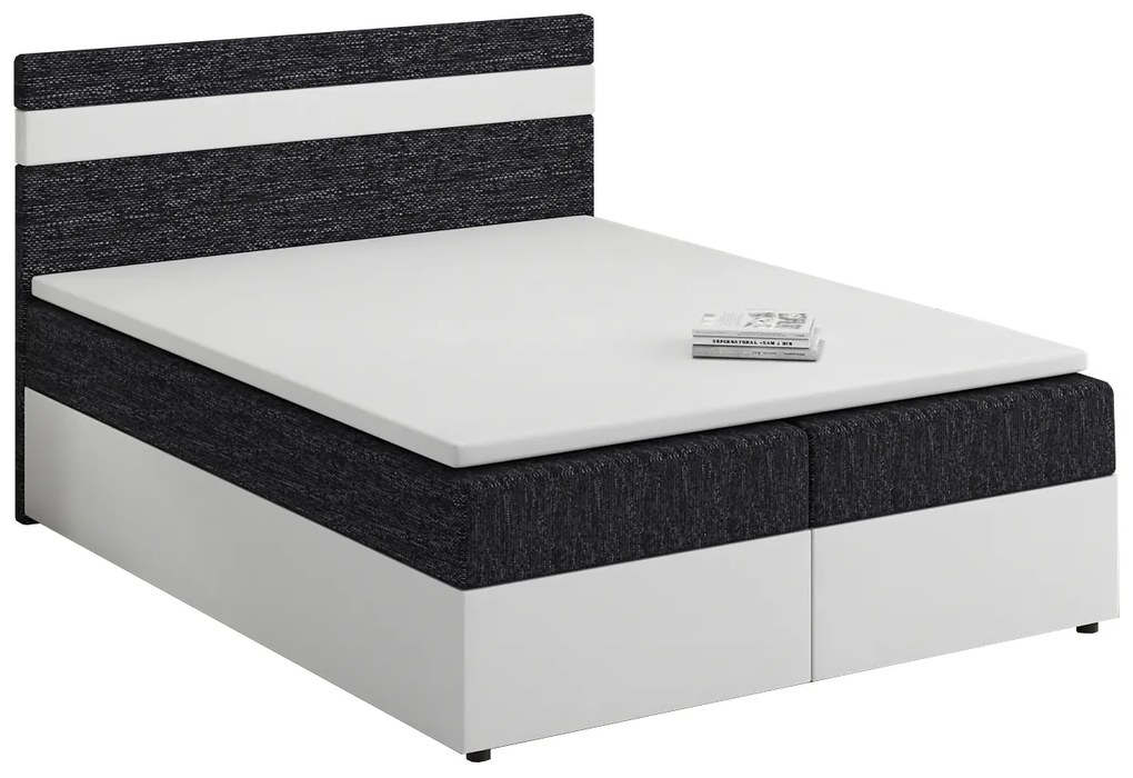 Manželská posteľ Boxspring 180x200 cm Mimosa (melírovaná čierna + biela) (s roštom a matracom). Akcia -21%. Vlastná spoľahlivá doprava až k Vám domov. 1007818