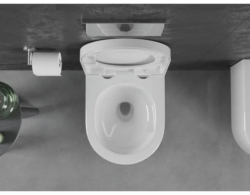 Mexen Sofia, závesná WC misa 490x360x355 mm, Rimless Tornádo + WC sedadlo z duroplastu, biela lesklá, 30540200T
